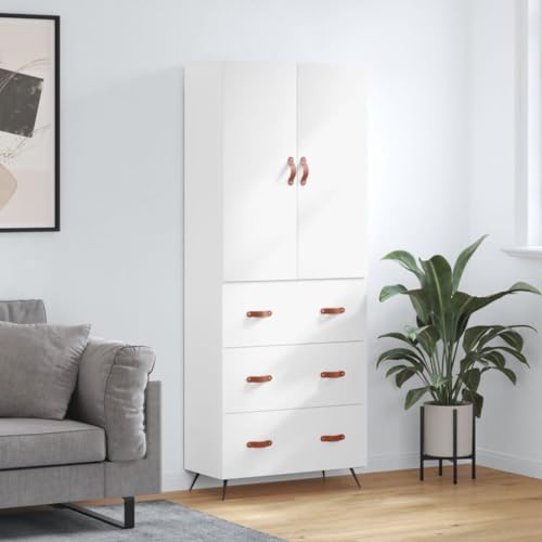 Festnight Highboard Wohnzimmer Highboard Hoch mit 3 Schubladen Weiß Aufbewahrungsschrank Bücherregal Wohnzimmerschränke Holz Vitrinenschrank Esszimmerschrank 69,5x34x180 cm Holzwerkstoff von Festnight