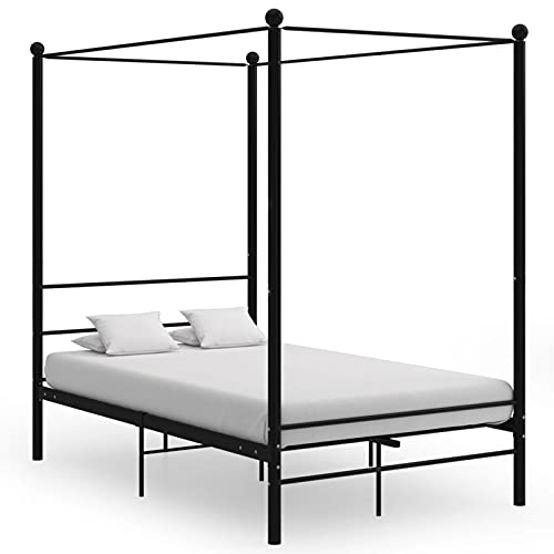 Festnight Himmelbett 140 x 200 cm Himmelbett Gestell Bettgestell Doppelbett Metallbett Bettrahmen Lattenrost Schlafzimmerbett Schlafzimmermöbel Ehebett Schwarz von Festnight