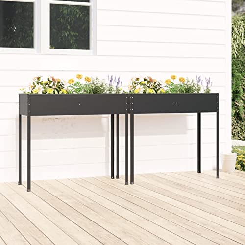 Festnight Hochbeet Balkon Metall 2 STK 100,5x40,5x90 cm Anthrazit Hochbeete für Garten Terrasse Gemüsebeet Kräuterbeet Pflanzkübel Pflanzkasten Verzinkter Stahl Blumenkasten Pflanzbeet Blumenbeet von Festnight