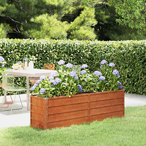 Festnight Hochbeet Balkon Rostig Pflanzkübel Cortenstahl 160 x 40 x 45 cm Hochbeete Für Garten Groß Pflanzgefäß Blumenkasten Pflanzkübels Gartenbeet Gemüsebeet Pflanzenbeet Garten von Festnight