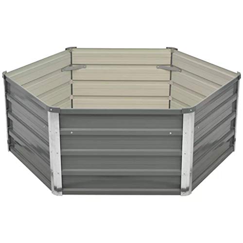 Festnight Hochbeet Gartenbeet aus Verzinkter Stahl Terrasse Balkon Pflanzbeet Sechseckige Form 129 x 129 x 46 cm Grau von Festnight