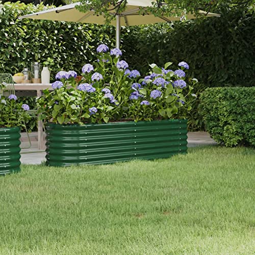 Festnight Hochbeet Metall Oval 152x40x36 cm Grün Hochbeete für Garten Balkon Terrasse Pflanzkübel Verzinkt Stahl Blumenkasten Draußen Pflanzkasten Blumenbeet Gemüsebeet von Festnight