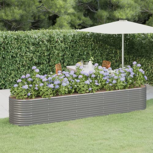 Festnight Hochbeet Metall Oval Groß 368x80x68 cm Grau Hochbeete für Garten Balkon Terrasse Pflanzkübel Verzinkt Stahl Pflanzkasten Blumenkasten Draußen Pflanzbeet Blumenbeet Kräuterbeet von Festnight