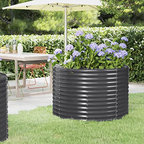 Festnight Hochbeet Metall Rund 100x100x68 cm Anthrazit Hochbeete für Garten Balkon Terrasse Pflanzkübel Verzinkt Stahl Pflanzkasten Blumenkasten Draußen Pflanzbeet Blumenbeet Gemüsebeet von Festnight