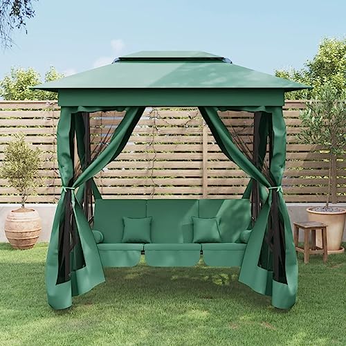 Festnight Hollywoodschaukel Gartenschaukel Schaukel mit Seitenwänden Garten Hollywoodschaukel Hollywoodschaukel mit Liegefunktion 3-Sitzer Pavillon mit Schaukel Grün 223 x 153 x 233 cm von Festnight