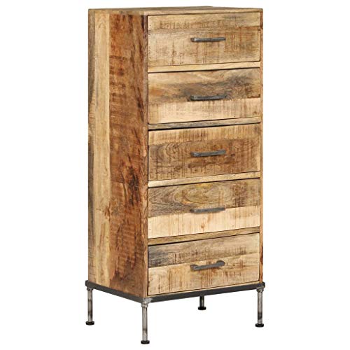 Festnight Holz Kommode Vintage Sideboard mit 5 Schubladen, Schubladenschrank aus Mango-Massivholz für Küche Schlafzimmer Esszimmer Wohnzimmer - 45 x 35 x 106 cm von Festnight