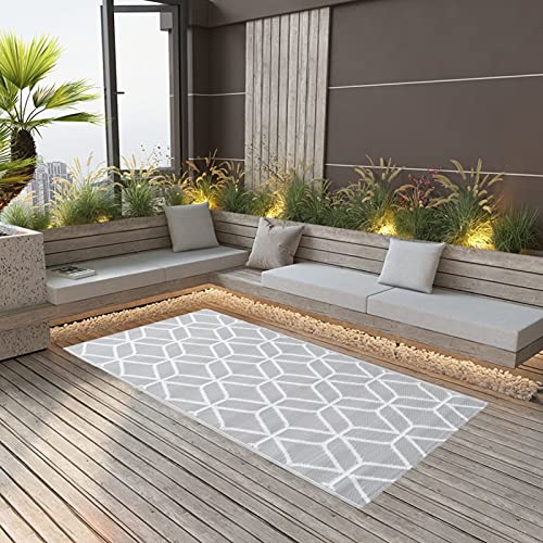 Festnight In- & Outdoor Teppich Outdoorteppich Wetterfest Teppich Balkon Modern Gartenteppich Balkonteppich Terassenteppich Teppich Indoor Garten Terrasse Grau 120x180 cm PP von Festnight