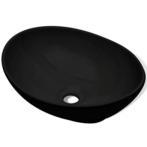 Festnight Keramik Waschbecken Handwaschbecken Badezimmer Waschplatz Oval Form Becken Schwarz 40 x 33 x 13,5 cm von Festnight