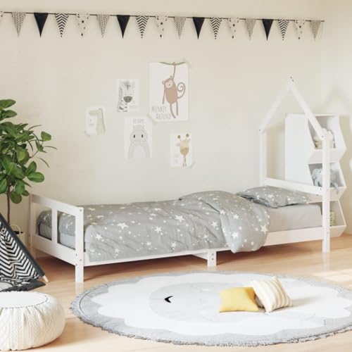 Festnight Kinderbett 80x200 cm Weiß Bettrahmen für Jungen & Mädchen ab 4 Jahren Kinder Bett Holz Jugendbett Massivholz Holzbett Bettgestell mit Lattenroste Einzelbett Hausbett Kinderzimmer von Festnight