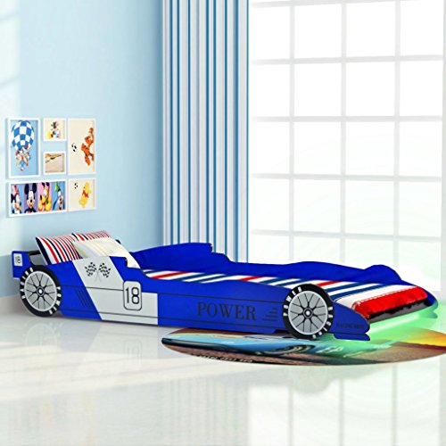 Festnight Kinderbett Autobett Rennwagen ohne Matratze mit LED 90 x 200 cm Blau von Festnight