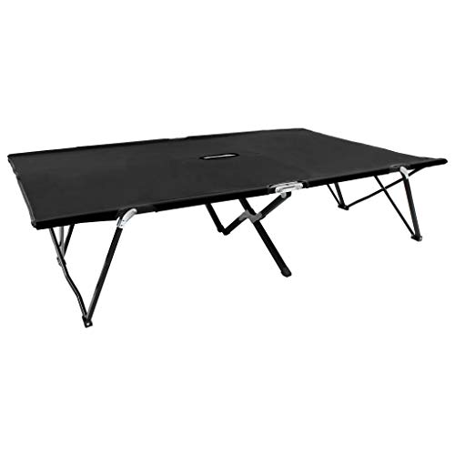 Festnight Klappbare Sonnenliege für 2 Personen Campingbett Relaxliege Feldbett Schwarz Stahl 193 x 125 x 40 cm von Festnight