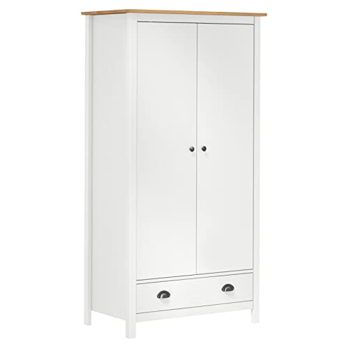 Festnight Kleiderschrank | Kiefer massiv | Weiß | Garderobenschrank | Landhaus Still |Naturfinish | Mehrzweckschrank | Schlafzimmerschrank | 2 Türig | Weiß und Honigbraun 89 x 50 x 170 cm von Festnight