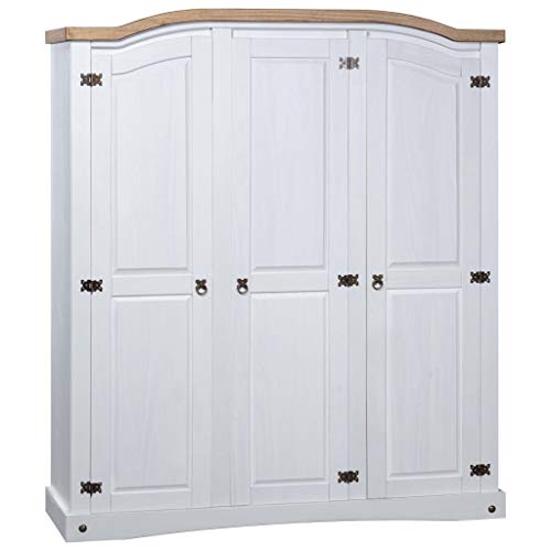 Festnight Kleiderschrank Mexiko-Stil Kiefer Garderobenschrank Schlafzimmerschrank Dielenschrank Corona 3 Türen Weiß 151,6 x 52 x 170 cm von Festnight
