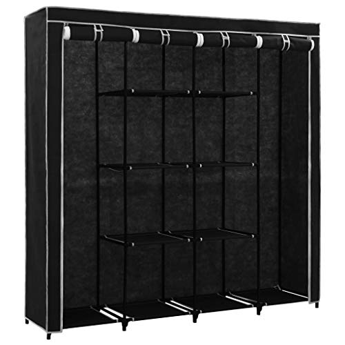 Festnight Kleiderschrank mit 4 Fächern | Stoffschrank | Wäscheschrank | Schwarz Polyester mit Eisenrohr 175 x 45 x 170 cm von Festnight