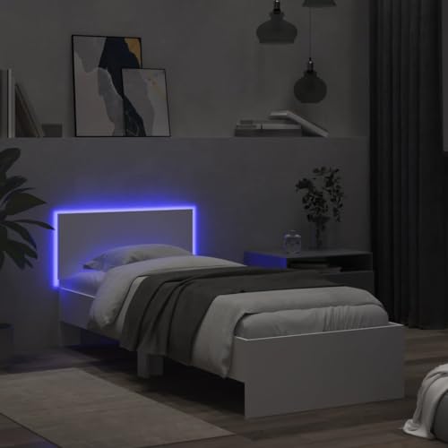 Festnight LED Bett 90x200 cm mit Led Beleuchtung Bettgestell Holz Jugendbett Holzbett Doppelbett Einzelbett Bettrahmen Schlafzimmer Bett mit Kopfteil Bett Jugendzimmer von Festnight