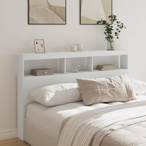 Festnight LED Bett Kopfteil mit Stauraum Regal 160x17x102 cm Bettkopfteil Holz Bettrückwand Headboard for Bed Kopfteil mit Ablagen Kopfteil Kopfenden Bett Rückwand mit Led Beleuchtung von Festnight