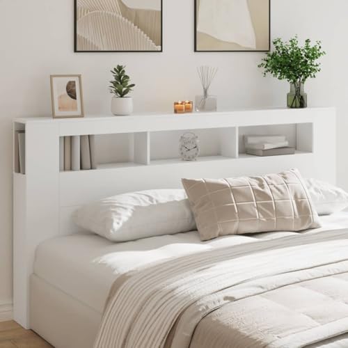 Festnight LED Bettkopfteil Holz 200x103,5 cm Bett Kopfteil mit Stauraum Regal Bettrückwand Headboard for Bed Kopfteil mit Ablagen Kopfteil Regal Kopfteil mit Led Beleuchtung Kopfenden Bett Rückwand von Festnight