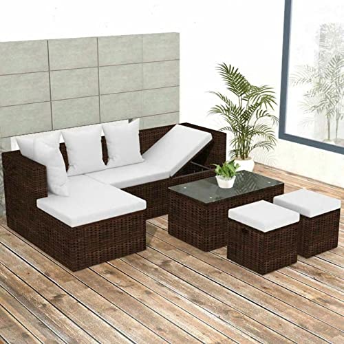 Festnight Lounge Gartenmöbel Set Rattan 4-TLG. Verstellbares Ecksofa,Gartenlounge Polyrattan,Lounge L Form Rattan,Balkonmöbel Lounge Kleiner Balkon,Braun mit Auflagen Ecklounge Gartensofa von Festnight