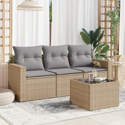 Festnight Lounge Set Mit Stauraum,Lounge Gartenmöbel Set Rattan 4-TLG.Type-94 Polyrattan Ecklounge Set Gartenmöbel Sitzgruppe Gartenlounge Rattan Lounge Set Gartensofa mit Kissen Beige Balkonmöbel von Festnight