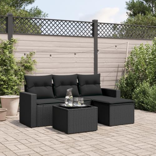 Festnight Lounge Set Mit Stauraum,Lounge Gartenmöbel Set Rattan 5-TLG.Type-115 Polyrattan Ecklounge Set Gartenmöbel Sitzgruppe Gartenlounge Rattan Lounge Set Gartensofa mit Kissen Schwarz Balkonmöbel von Festnight