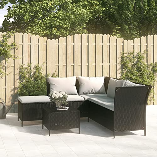 Festnight Lounge Set Mit Stauraum 4-TLG. Ecklounge Outdoor Klein,Polyrattan Lounge mit Stauraum,Balkonmöbel Lounge Kleiner,Balkon Gartensofa Set mit Kissen Schwarz,Rattan Lounge Gartenmöbe von Festnight