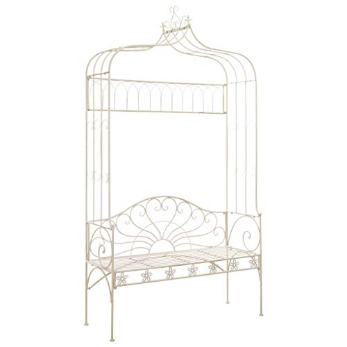 Festnight Metall Rankhilfe Rosenbogen mit Bank | 2-Sitzer Sitzbank mit Rankgitter | Garten Deko-Gartenbank Torbogen, 122 cm Eisen Antik Wei? von Festnight