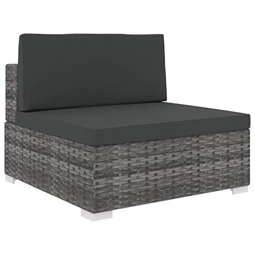 Festnight Mittelsofa mit Auflagen Gartenmöbel Sofa Gartensofa mit Sitzpolster & Rückenpolster Rattansofa Rattanmöbel Lounge Outdoor Sofagarnitur Sofa-Mittelstück Poly Rattan Grau 70 x 70 x 52,5 cm von Festnight