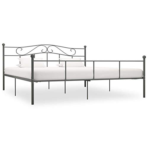 Festnight Modern Metallbett 180 x 200 cm Bettgestell Metall Grau Bettgestell Schlafzimmer Bettrahmen Modern Gästebett Jugendbett Modern Metallbett Doppelbett/Einzelbett von Festnight