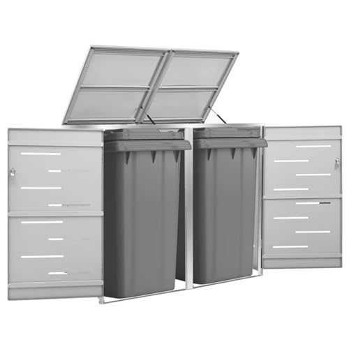 Festnight Mülltonnenbox 2er 240l Edelstahl Grau 138 x 77,5 x 115,5 cm Abschließbar Rostfrei mit Luxus-Federn und praktischem Deckel von Festnight