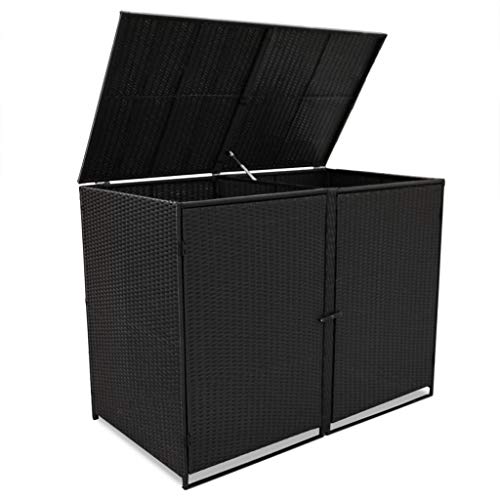 Festnight_ Mülltonnenbox Müllboxen Mülltonnenverkleidung PE-Rattan 148 x 80 x 111 cm für 2 Tonnen Schwarz von Festnight