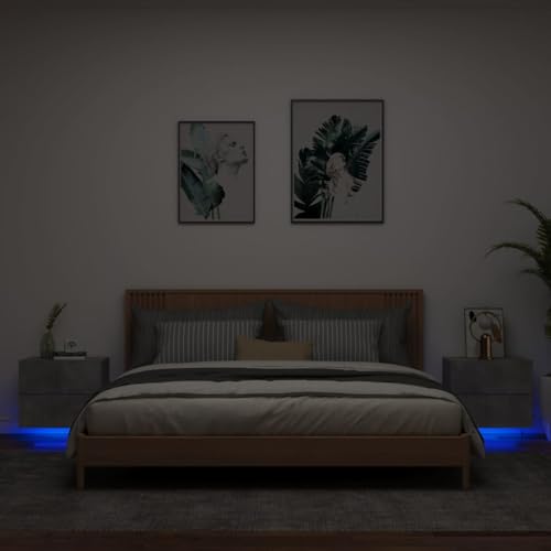 Festnight Nachttisch Hängend mit LED Beleuchtung Wandregal mit Schublade Nachtschrank Hängeschrank Modern Wand Nachtkommode Wandschrank 2er Set Wandboard Wandschublade von Festnight