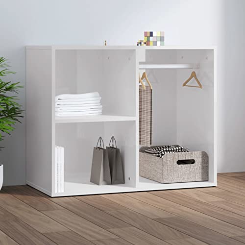 Festnight Offener Kleiderschrank Begehbarer Kleiderregal Schrank Schlafzimmerschrank Hochglanz-Weiß Holzschrank Kleiderschrank Mit Offenem Fach 80x40x65 cm Lagerschrank Holzwerkstoff von Festnight