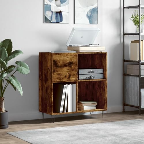 Festnight Plattenschrank Holz Räuchereiche Schallplattenschrank Schallplatten Regal Schallplattenregal Holz Vinylschrankes Plattenschrank Viel Stauraum 84,5x38x89 cm Holzwerkstoff von Festnight