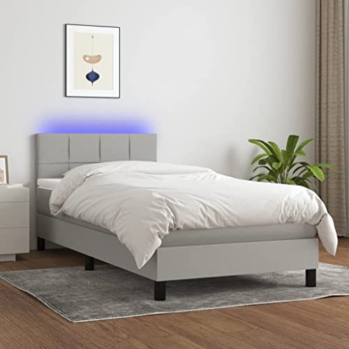 Festnight Polsterbett 100 x 200 cm Bett mit Matratze und LED Bett Komplett Polsterbett mit LED Boxspringbett Bett mit Lattenrost und Matratze Hellgrau-Block mit Quadraten 100 x 200 cm von Festnight