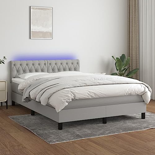 Festnight Polsterbett 140 x 200 cm Bett mit Matratze und LED Bett Komplett Polsterbett mit LED Boxspringbett Bett mit Lattenrost und Matratze Hellgrau-Knopfheftung Design 140 x 200 cm von Festnight