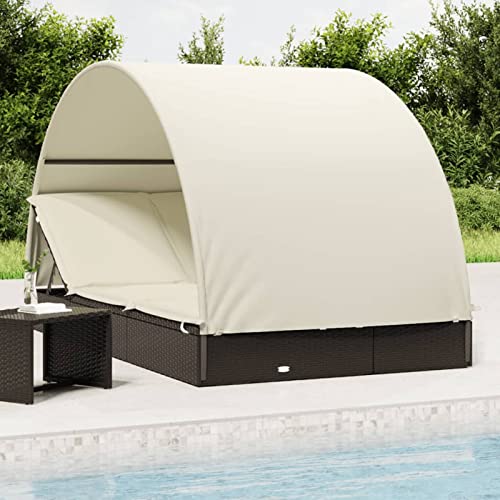 Festnight Poly Rattan Doppelliege Sonnenliege für 2 Personen mit Dach Gartenliege 2 Personen Doppelliege Outdoor Doppelliege Outdoor 2 Personen mit Dach Sonnenbett Loungebett von Festnight