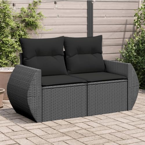 Festnight Polyrattan Gartenmöbel Sofa mit Stauraum 2 Sitzer-Gartensofa Gartenbank mit Auflagen Balkon Sofa Gartensofa Balkonmöbel Gartenmöbel Balkonbank Schwarz von Festnight