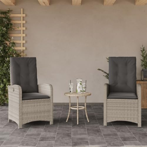 Festnight Polyrattan Gartenstuh 2er Set Hochlehner Verstellbar, Gartenmöbel Set mit 2 Sessel, Rattan Gartensessel mit Sitz- und Rückenkissen, abziehbarer und waschbarer Bezug - Hellgrau von Festnight