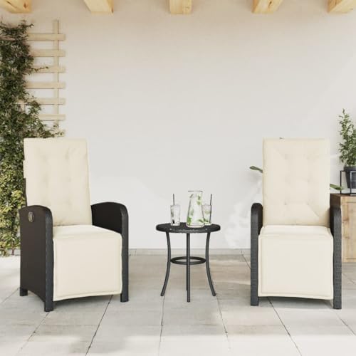 Festnight Polyrattan Gartenstuh 2er Set Hochlehner Verstellbar, Gartenmöbel Set mit 2 Sessel, Rattan Gartensessel mit Sitz- und Rückenkissen, abziehbarer und waschbarer Bezug - Schwarz von Festnight