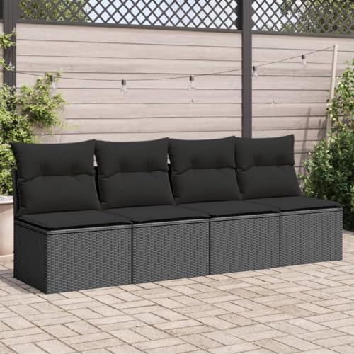 Festnight Polyrattan Lounge-Sofa 2 Sitzer-Gartensofa Gartenbank mit Auflagen Balkon Sofa Gartensofa Balkonmöbel Gartenmöbel Balkonbank Schwarz 220 x 62 x 69 cm von Festnight