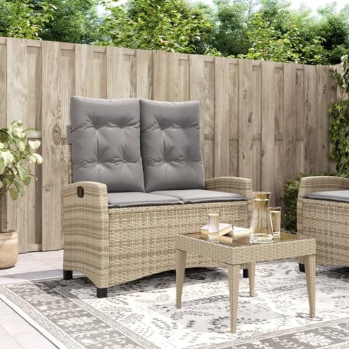 Festnight Polyrattan Lounge-Sofa Zweisitzer-Gartensofa mit Liegefunktion Gartenbank mit Auflagen Balkon Sofa Gartensofa Balkonmöbel Gartenmöbel Balkonbank Beige von Festnight