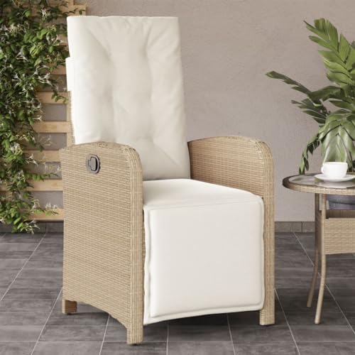 Festnight Rattansessel 1er Set Beige-1,Gartenstuhl Hochlehner Verstellbar,Liegesessel Rattan Garten,Rattansessel Outdoor Verstellbar,Gartenbank Mit Kissen,Gartensessel Rattan Liegestuhl mit Fußteil von Festnight