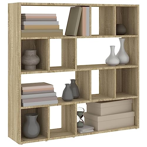 Festnight Raumteiler Regal Bücherregal Regal Sonoma-Eiche Würfelregal 105x24x102 cm Regale Raumteiler Stufenregal Raumtrenner Regal Wohnzimmer Regal Würfelregal Wand Standregal von Festnight