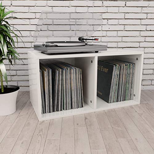 Festnight Schallplatten Aufbewahrung Plattenregal Schallplatten-Aufbewahrungsbox Schallplattenregal Schallplatten Schrank Schallplatten Aufbewahrung Wand Hochglanz-Weiß 71×34×36cm von Festnight