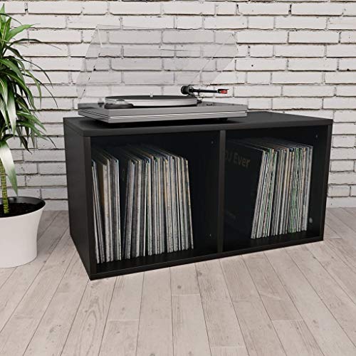 Festnight Schallplatten-Aufbewahrungsbox mit 2 Fächern Box Aufbewahrung Kasten Schallplatten Sammlung Regal Schwarz 71×34×36 cm Spanplatte von Festnight