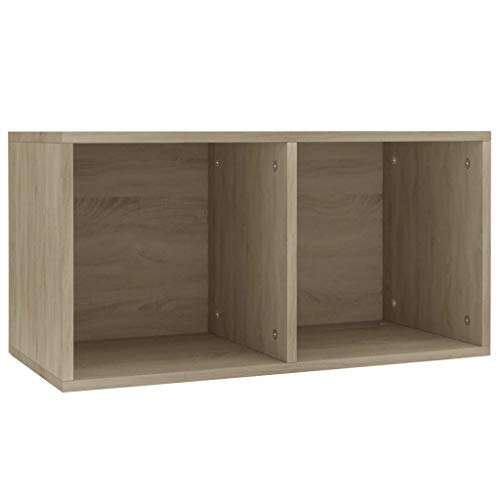 Festnight Schallplatten Aufbewahrungsbox mit 2 Fächern Sideboard Kommode Aktenschrank Bücherregal Schrank Ordnerregal Sonoma Eiche 71×34×36 cm von Festnight