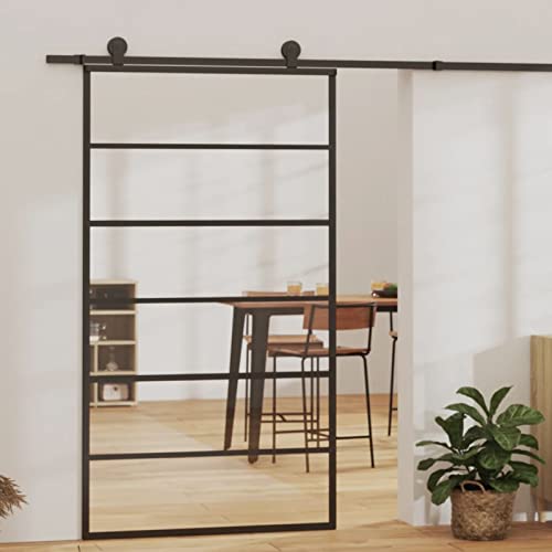 Festnight Schiebetür Glas glasschiebetür Komplettset schiebetür Komplettset mit tür glastür Sliding Door Schwebetür-5 Horizontale Stäbe-102 x 205 cm von Festnight