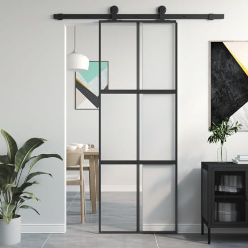 Festnight Schiebetür Glasschiebetür Schwarz-9 Schiebetür Mit Tür Sliding Door Innentüren Schwebetüren 76x205 cm Hartglas und Aluminium von Festnight