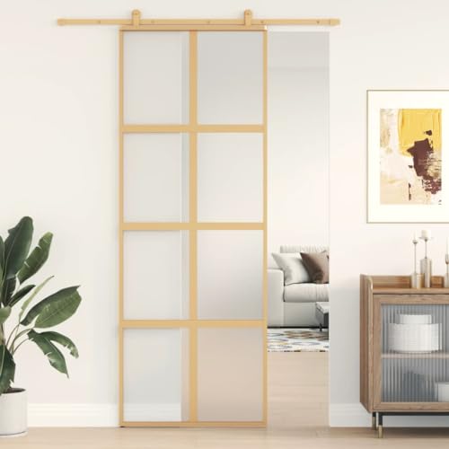 Festnight Schiebetür Klarglas Golden-16 Glasschiebetür Schiebetür Mit Tür Sliding Door Innentüren Schwebetüren Moderne Schiebetür 76x205 cm Matt ESG-Glas und Aluminium von Festnight