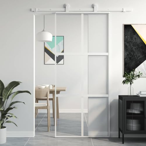 Festnight Schiebetür Glasschiebetür Weiß-15 Schiebetür Mit Tür Sliding Door Innentüren Schwebetüren 90 x 205 cm Hartglas und Aluminium von Festnight